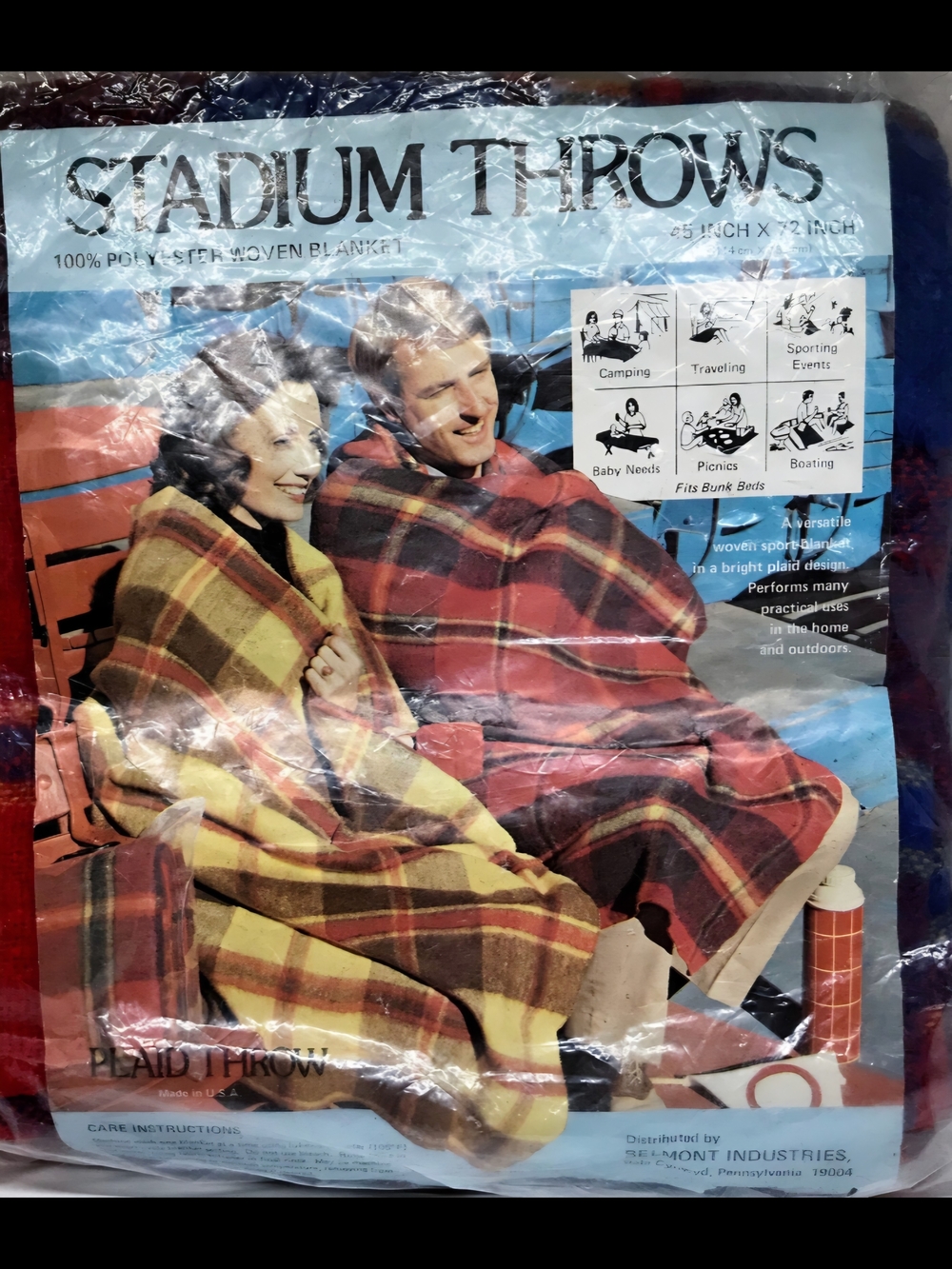 Vintage Stadium Throw Plaid Throw Blanket - Yellow & Red Plaid
